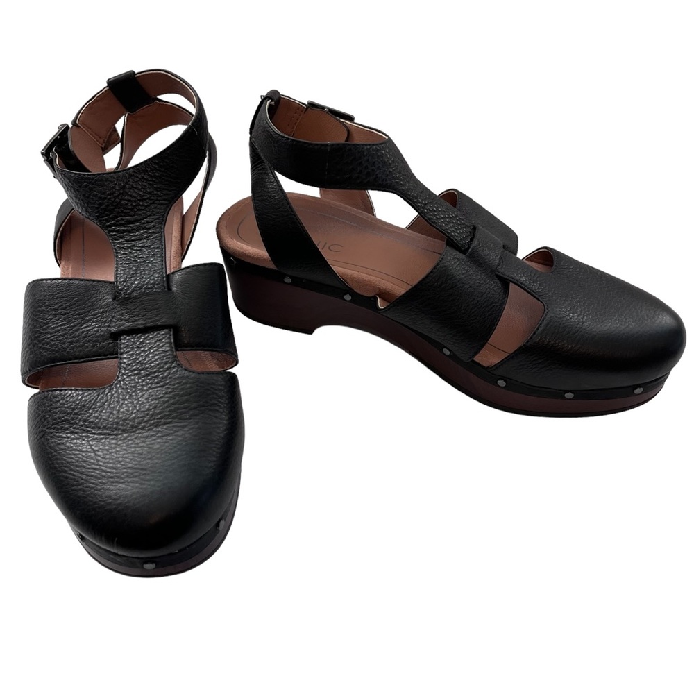 Vionic Faye leather platform clog orthotic comfort shoe 9, black